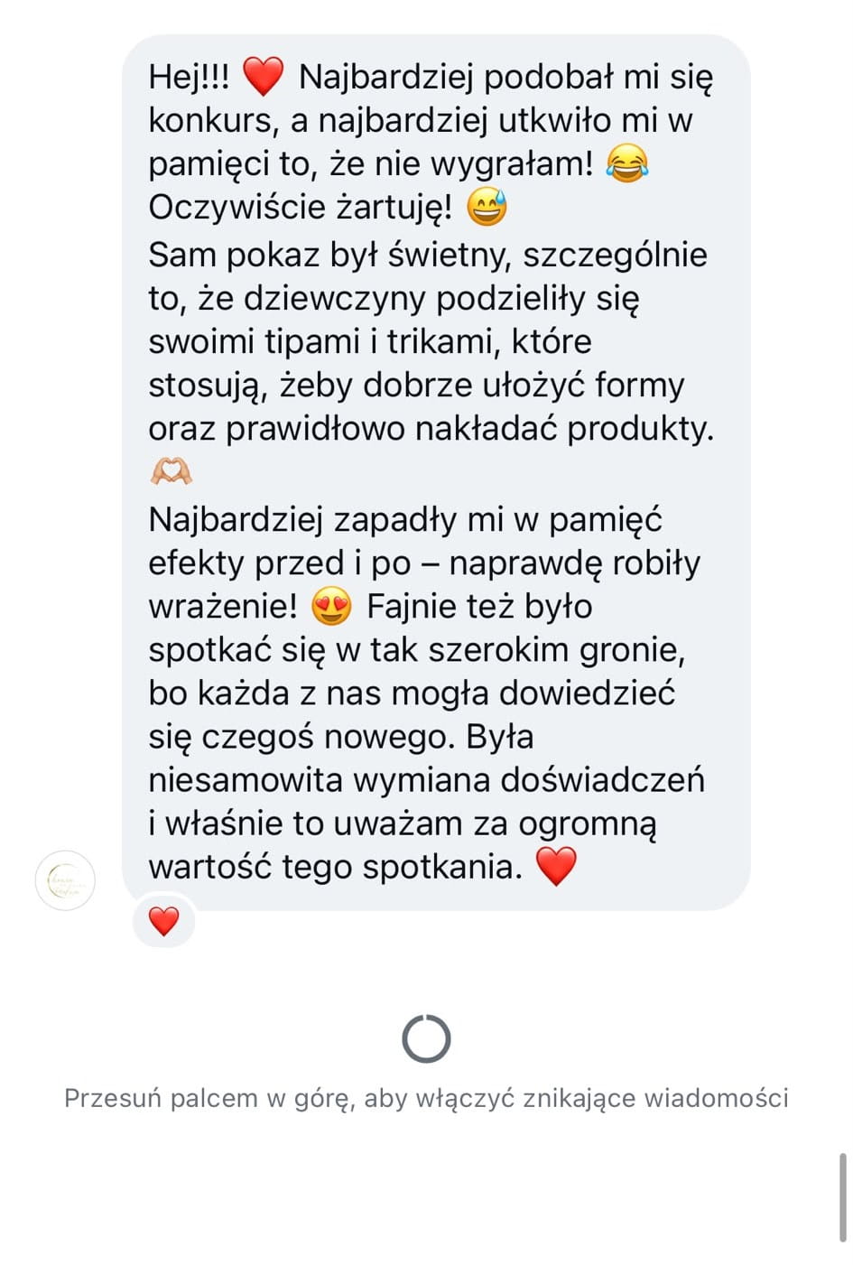 Zanonimizowana opinia uczestniczki po Wieczorze z Rzęsami