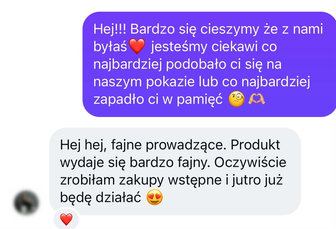 Zanonimizowana opinia uczestniczki po Wieczorze z Rzęsami